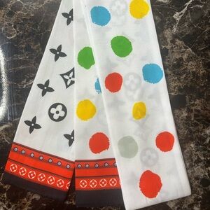 Vibrant Polka Dot and Floral Scarf (Twilly/ Bag Scarf)